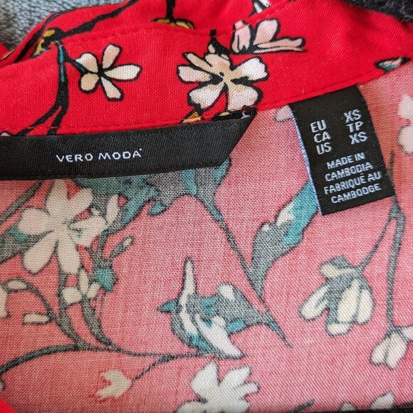 Vero Moda -XS- viscose red floral shirt summer dress - Picture 3 of 12